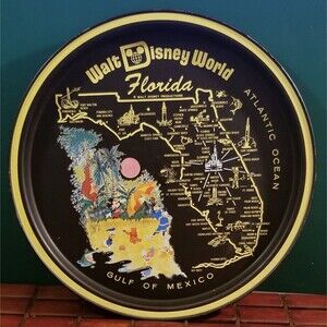 Vintage Walt Disney World Map Of Florida Souvenir Serving Tray 11"